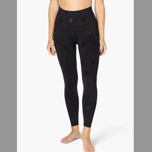 Beyond Yoga black leggings with black metallic pineapples, size L